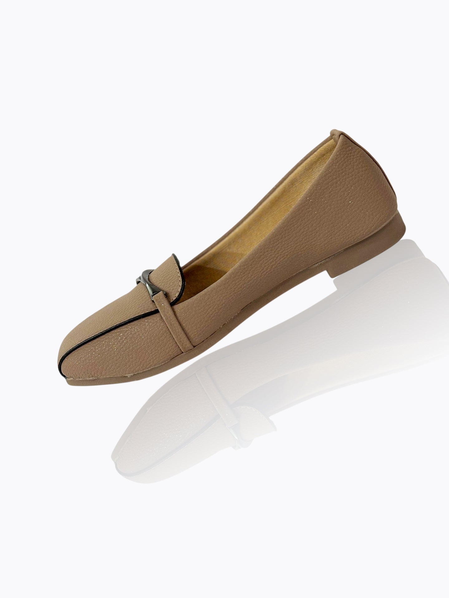 Chic Tan β Black Buckle Soft Loafers for Women