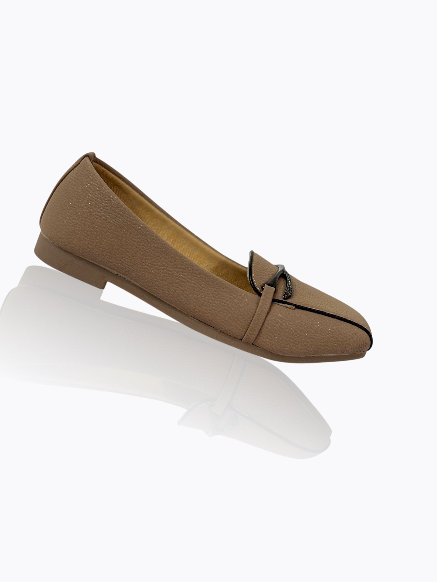 Chic Tan β Black Buckle Soft Loafers for Women
