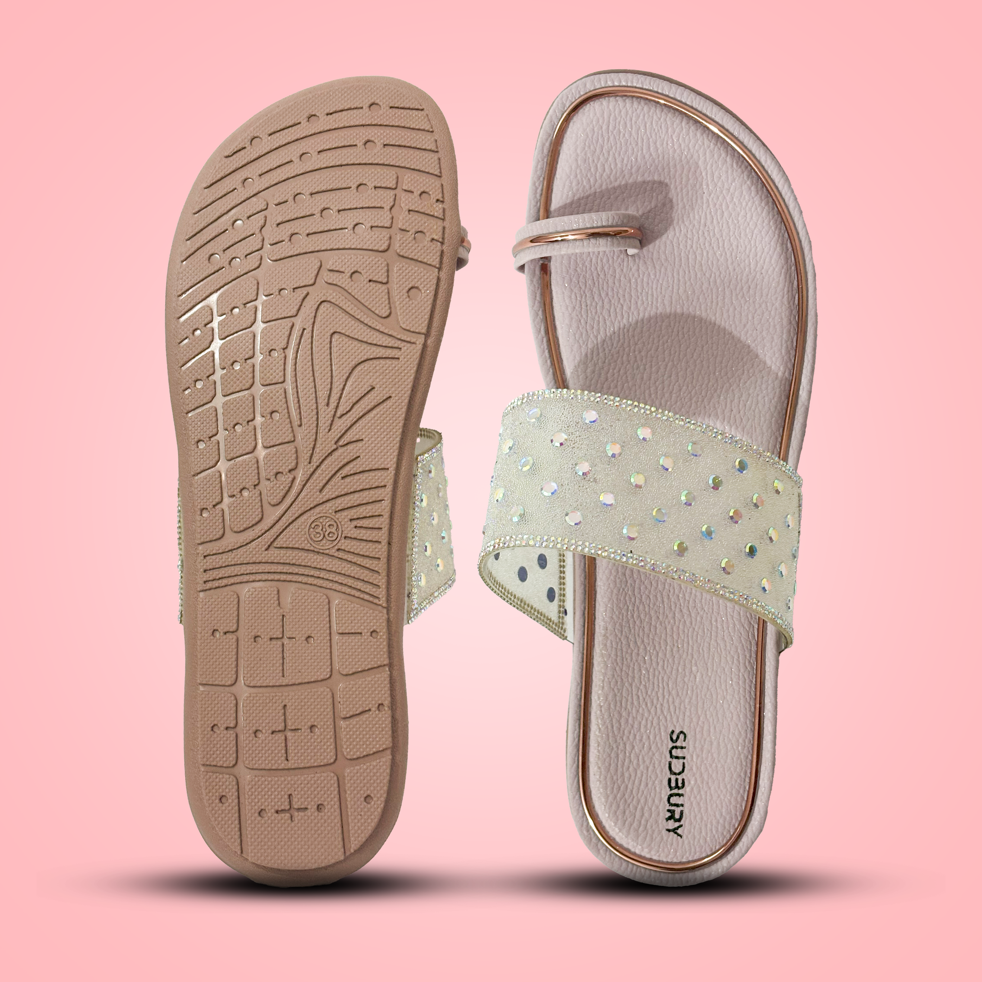 Sparkly Pastel Toe Ring Flats – Elegant Glitter Slides for Parties & Daily Glam