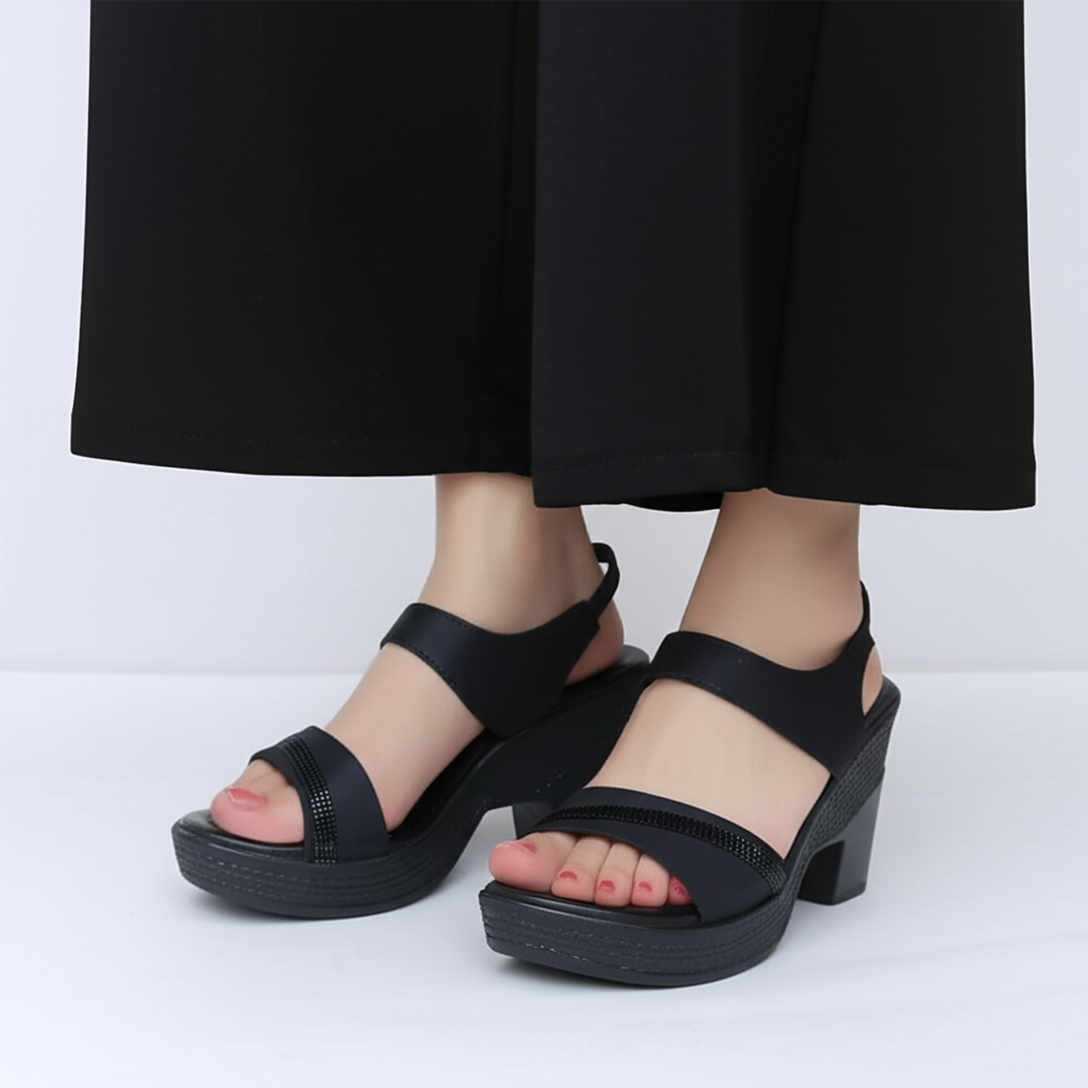 Midnight Elegance – Black Chunky Heel Sandals for Women