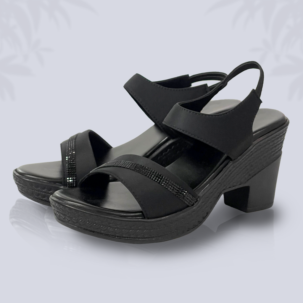 Midnight Elegance – Black Chunky Heel Sandals for Women