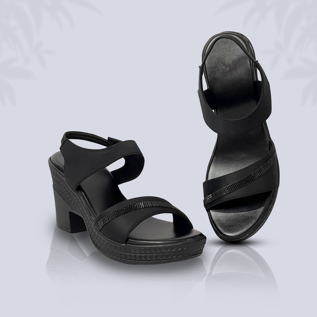Midnight Elegance – Black Chunky Heel Sandals for Women