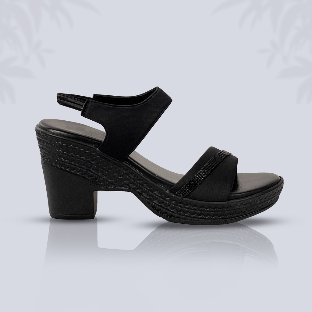 Midnight Elegance – Black Chunky Heel Sandals for Women