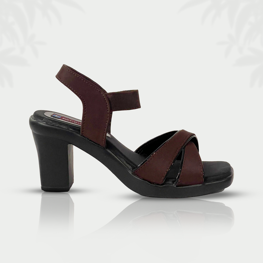 Mocha Grace – Brown Block Heel Sandals with Cross Straps