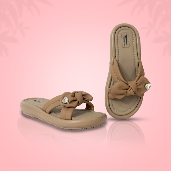 Tan Knot Bow Comfort Sandals – Sweetheart Style with All-Day Ease