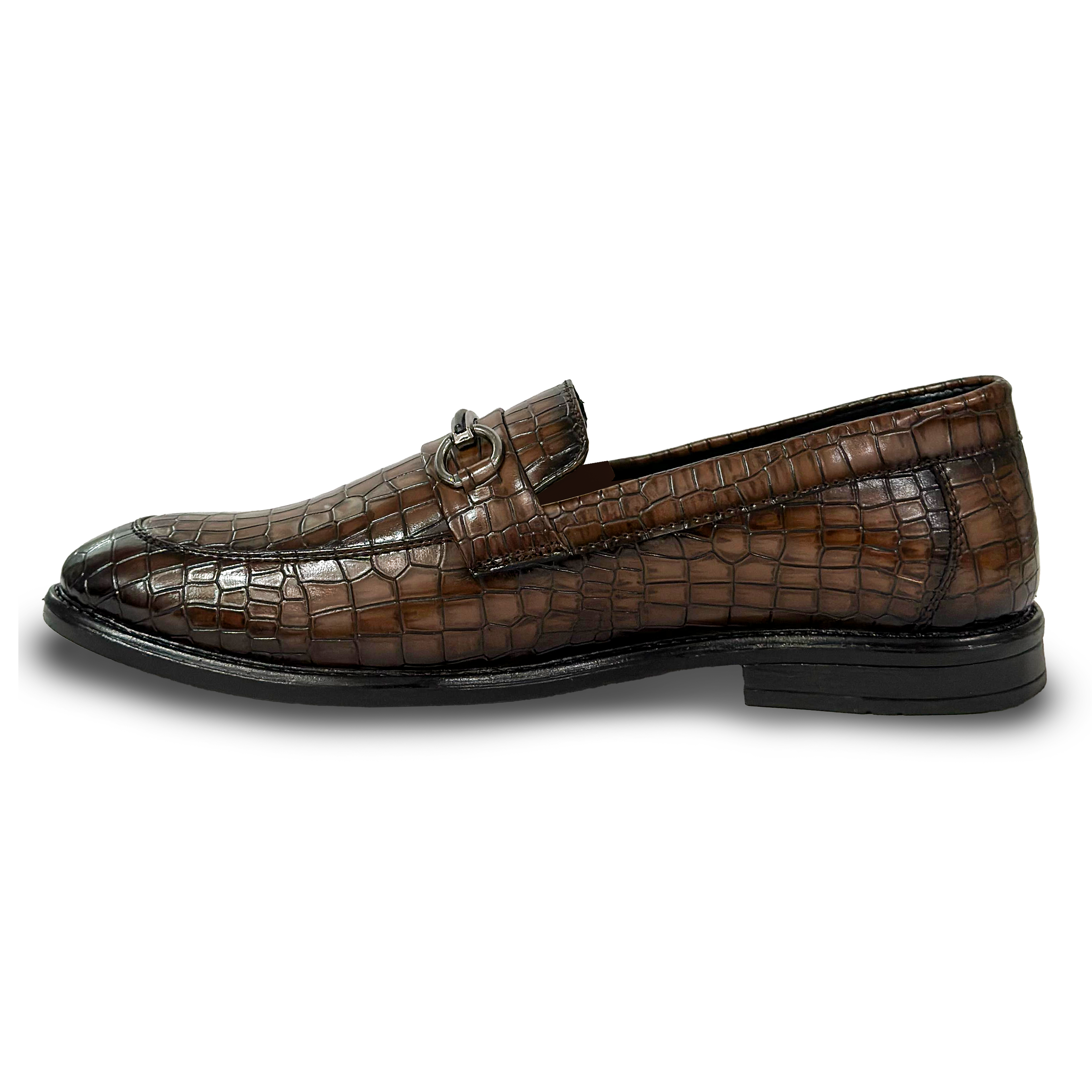 Men's Brown Croc Textured Leather Loafers