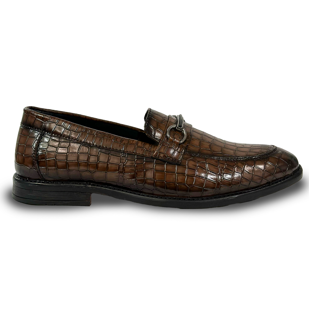 Men's Brown Croc Textured Leather Loafers