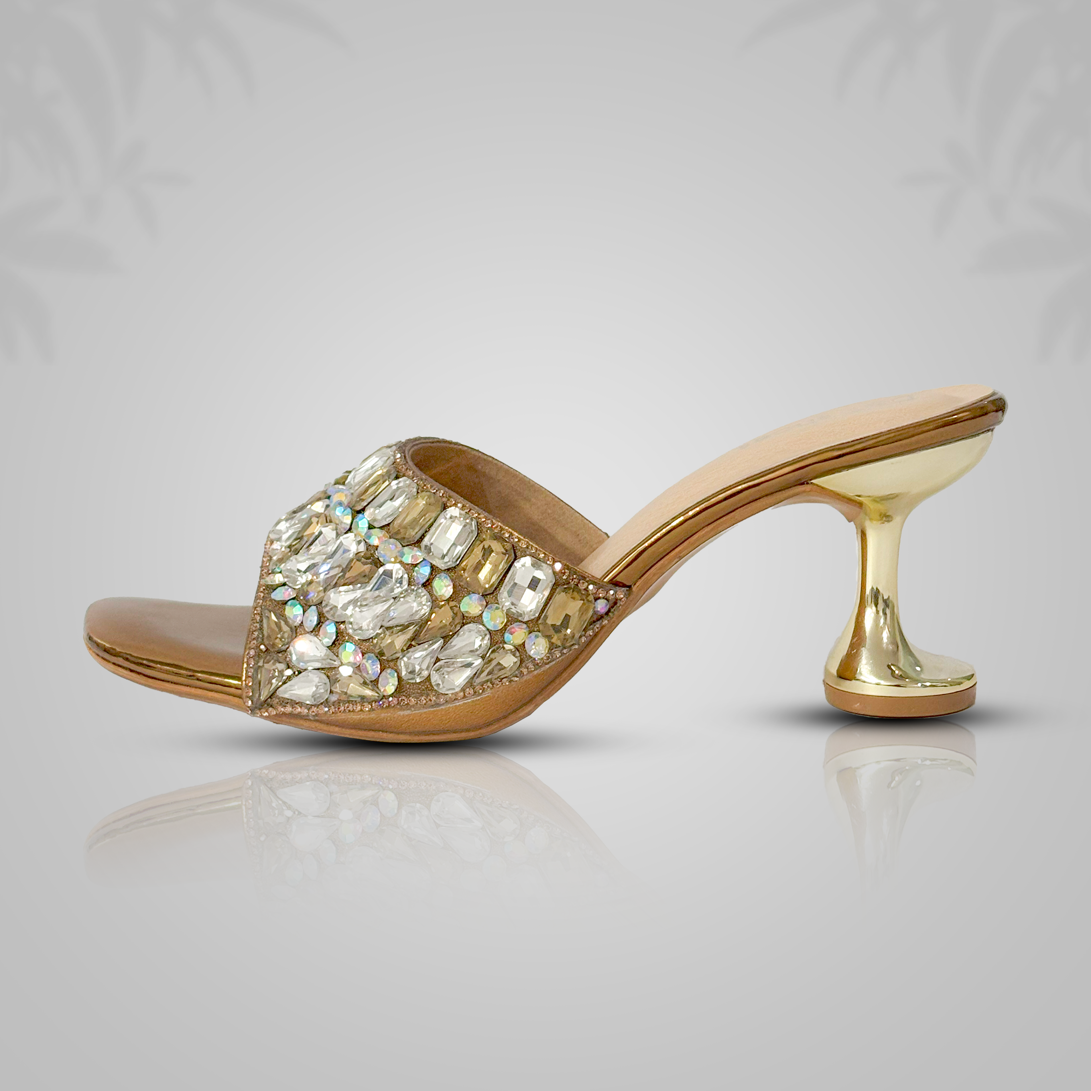 Golden Embellished Slip-On Heels for Women | Party Wear Sandals