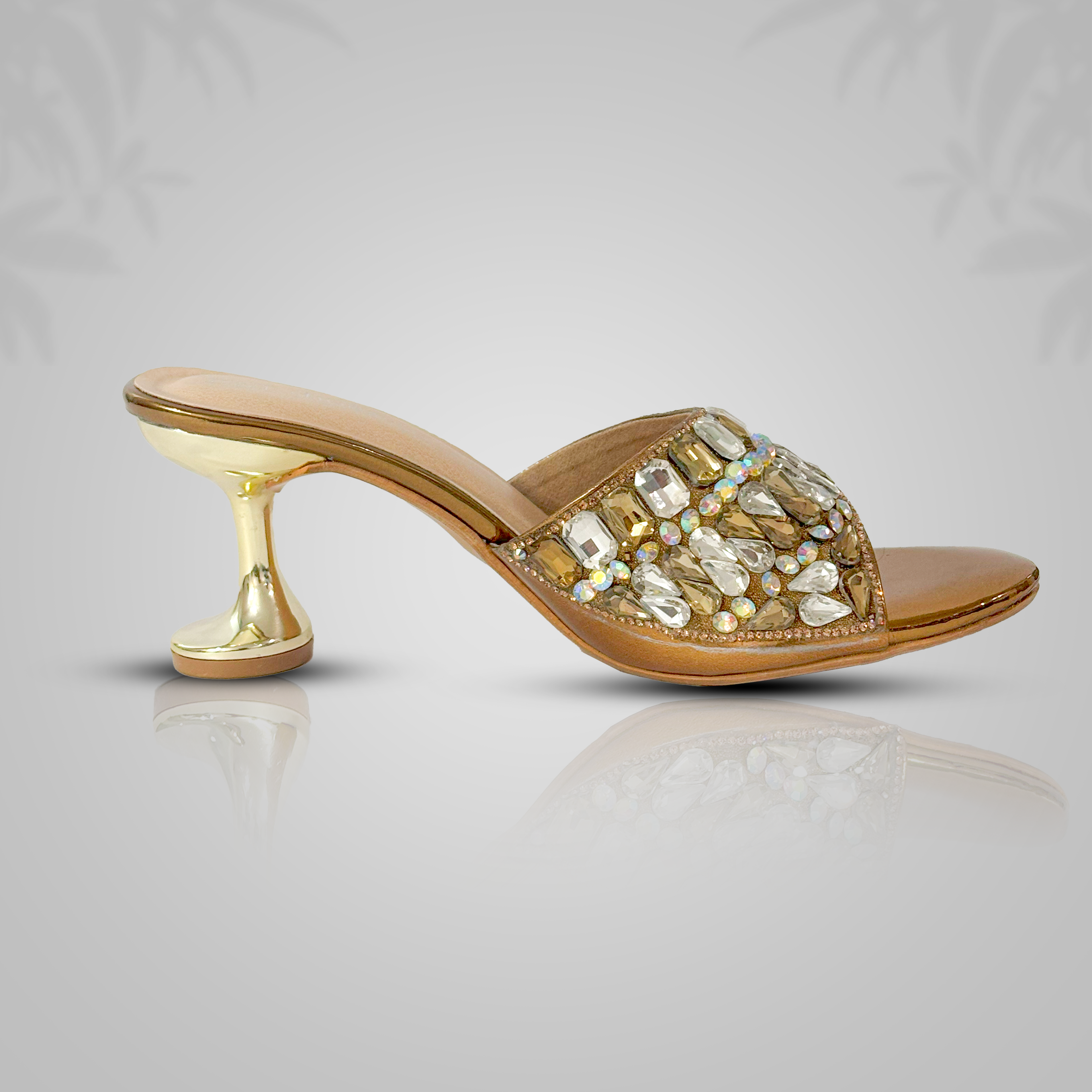 Golden Embellished Slip-On Heels for Women | Party Wear Sandals
