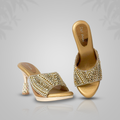 Women's Gold Embellished Party Heels – Ethnic Designer Slip-Ons