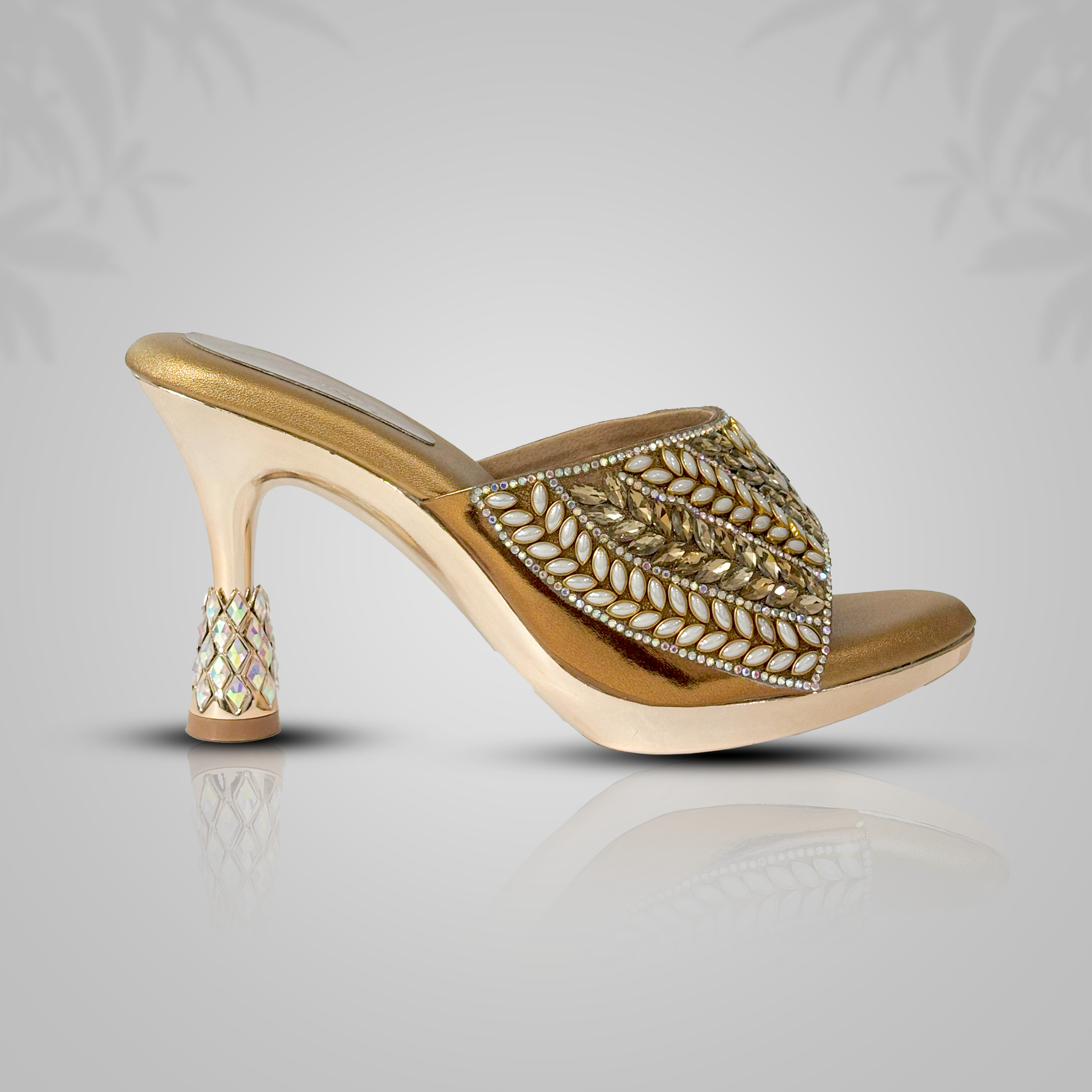 Women's Gold Embellished Party Heels – Ethnic Designer Slip-Ons