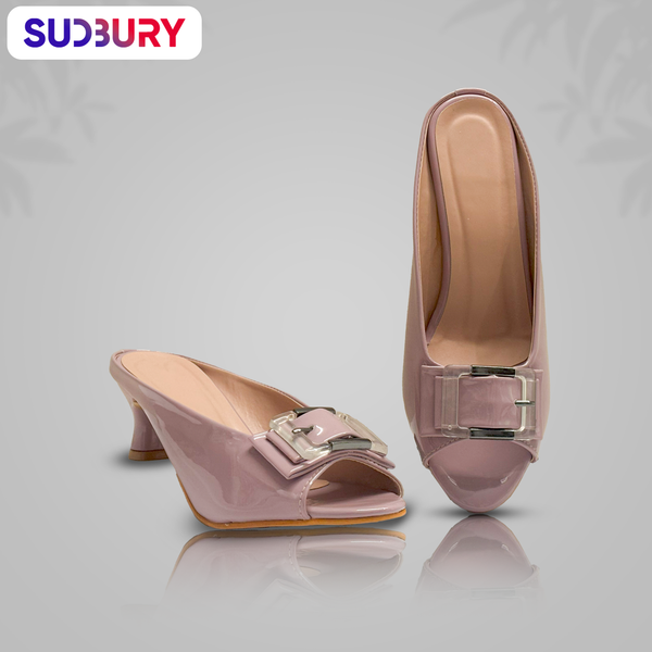 Sudbury LuxeBuckle – Nude Glossy Block Heel Mules for Women