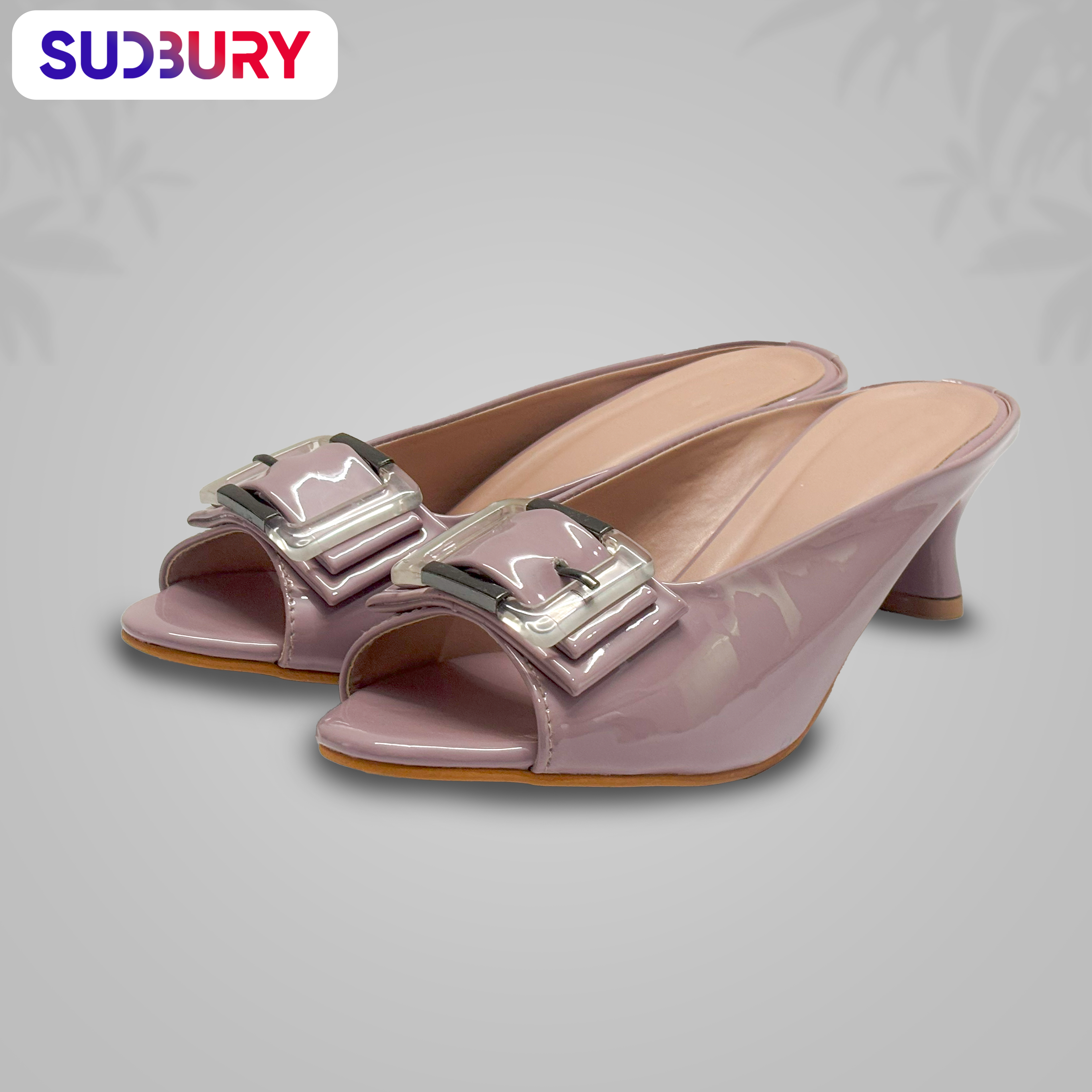 Sudbury LuxeBuckle – Nude Glossy Block Heel Mules for Women