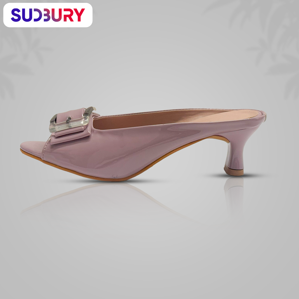 Sudbury LuxeBuckle – Nude Glossy Block Heel Mules for Women
