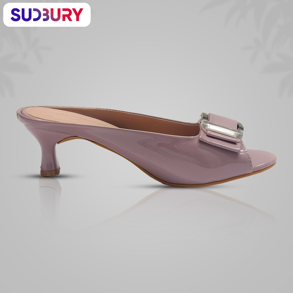 Sudbury LuxeBuckle – Nude Glossy Block Heel Mules for Women