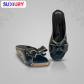 Sudbury MidnightBow – Women’s Black Glossy Wedge Sandals with Bow