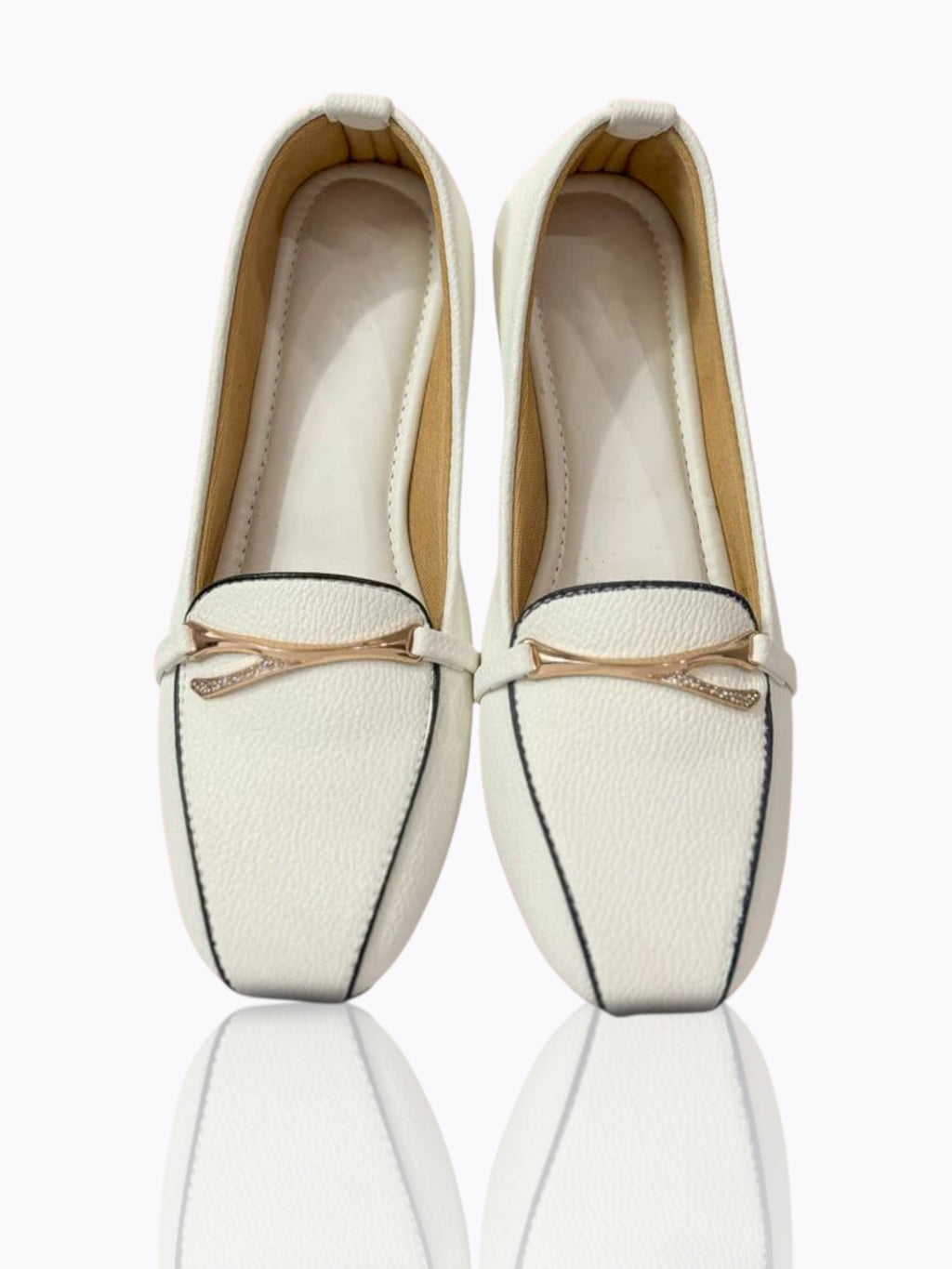 Elegant White – Rose Gold Buckle Comfort Loafers