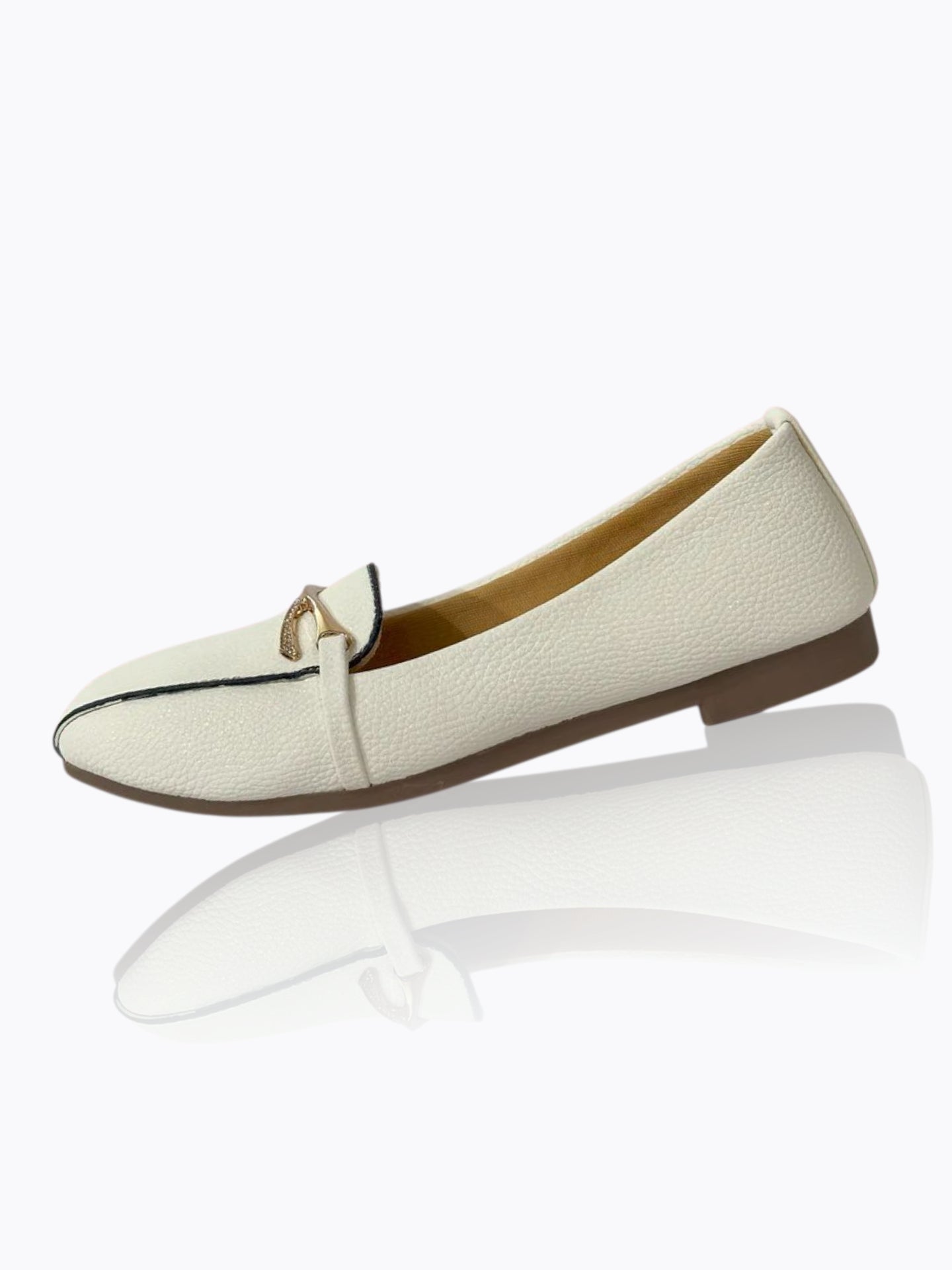 Elegant White – Rose Gold Buckle Comfort Loafers
