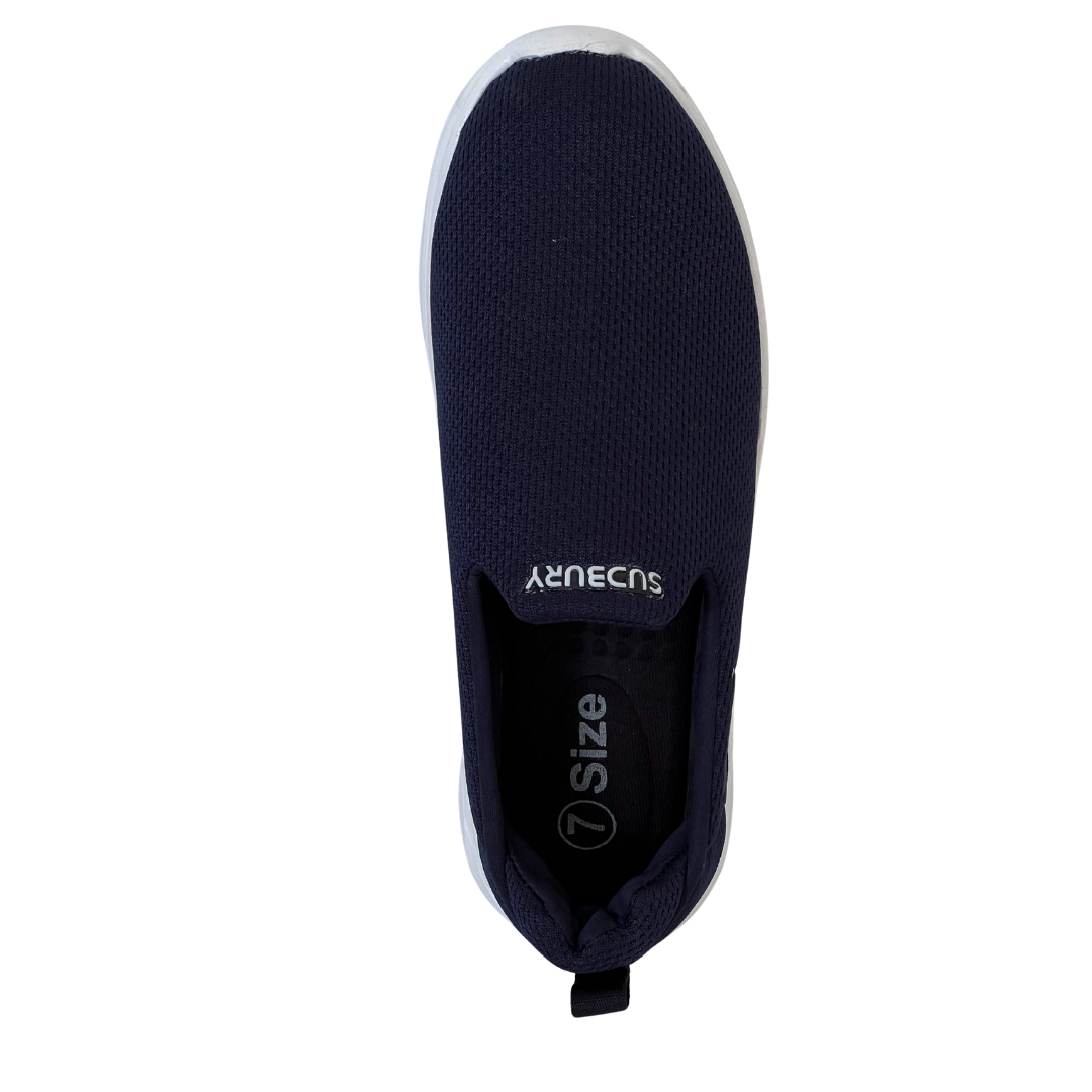 Black slip-on shoe with 'SUDBURY' branding on a white background