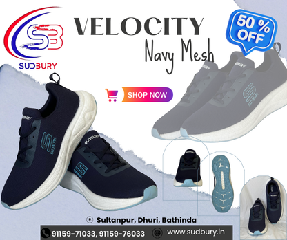Velocity – Navy | All-Day Comfort Mesh Shoes for Gym & Streetwear