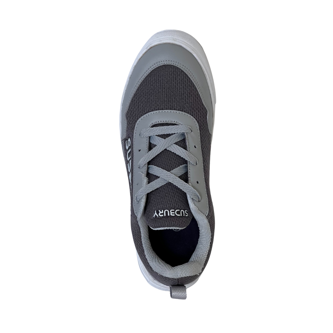 Gray sneaker with white sole on a white background