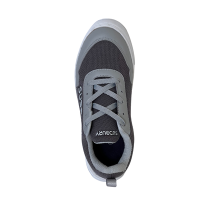 Gray sneaker with white sole on a white background