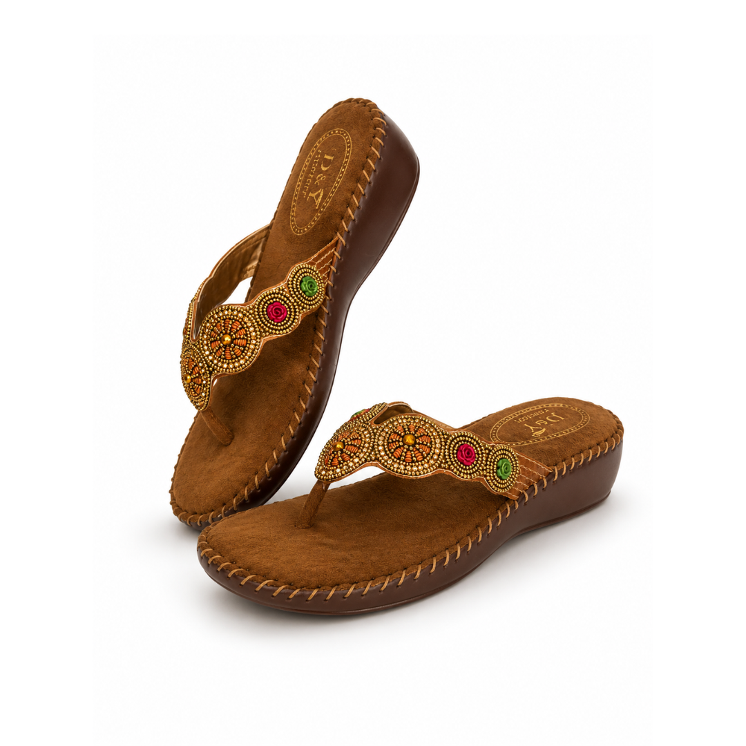 Sudbury Women's Brown Ethnic Slipper – Top View with Embellishment Detail