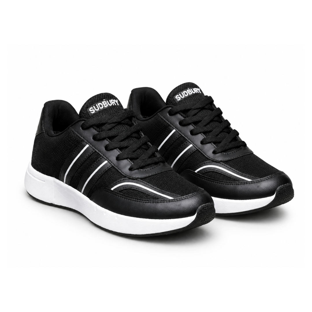 RunMax Marathon Black ComfortFlex Lightweight Running Sneakers
