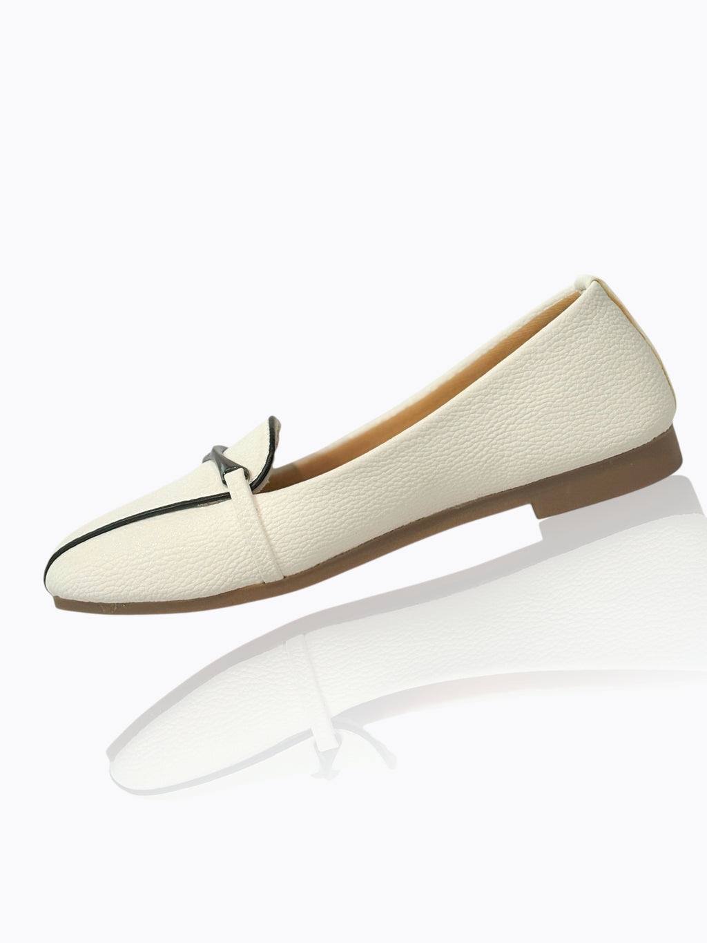 Stylish Ivory White Women's Loafers with Black Trim – Versatile Slip-Ons