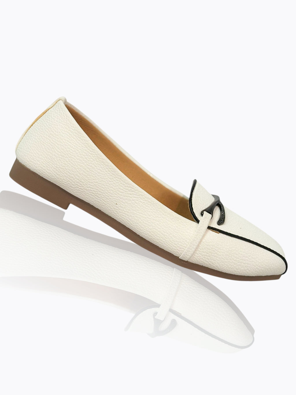 Stylish Ivory White Women's Loafers with Black Trim – Versatile Slip-Ons