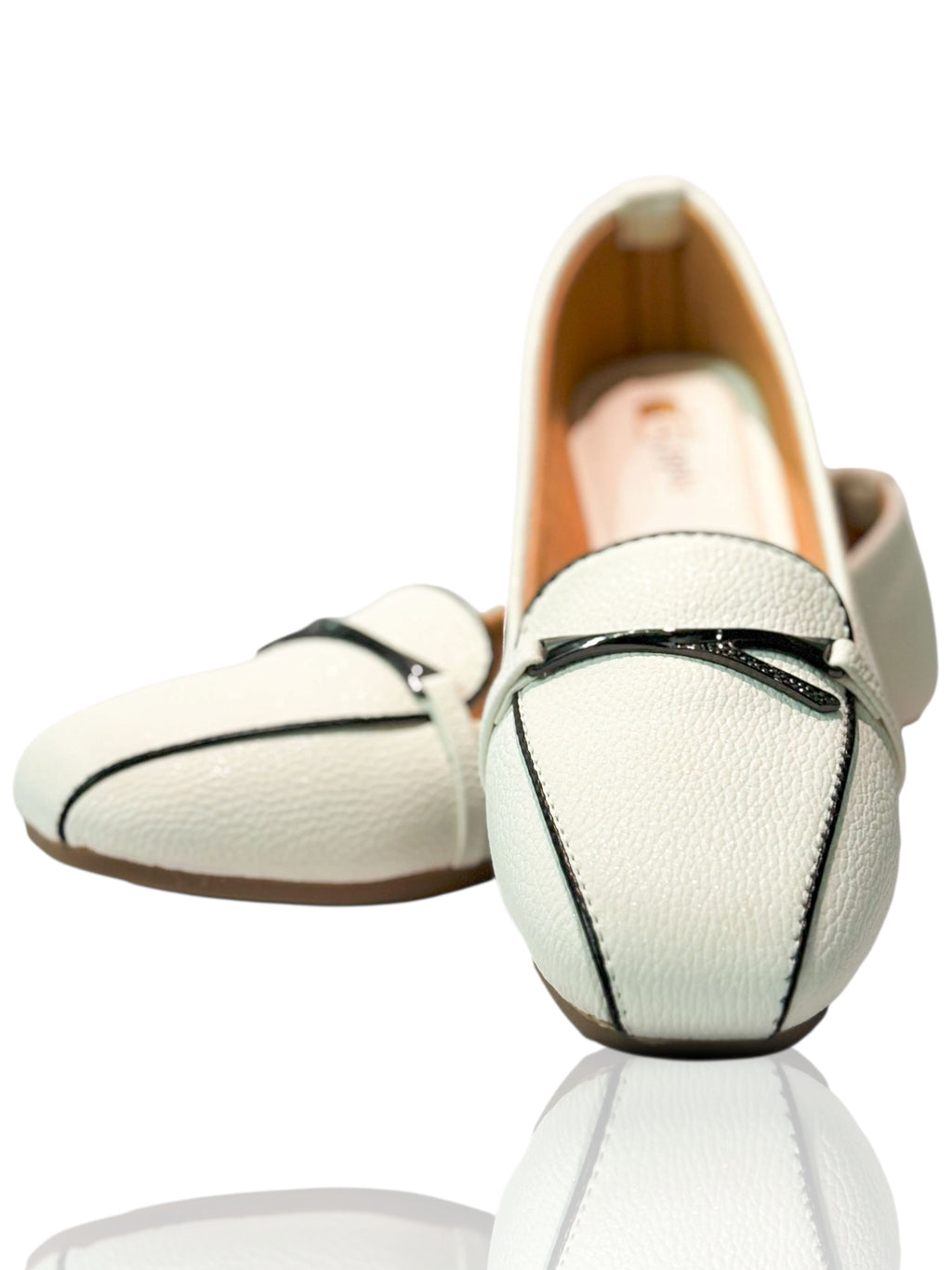 Stylish Ivory White Women's Loafers with Black Trim – Versatile Slip-Ons