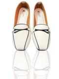 Stylish Ivory White Women's Loafers with Black Trim – Versatile Slip-Ons