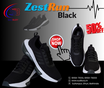 ZestRun-Black | Premium Lightweight Running Shoes for Men