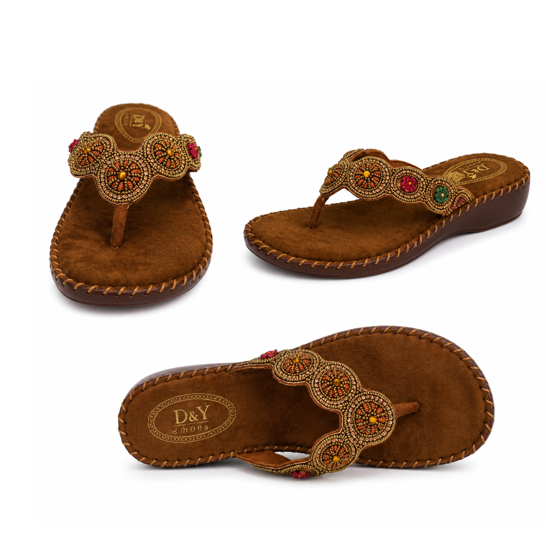 Sudbury Women's Ethnic Slippers – Top and Sole View