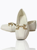 Elegant White Embellished Ballet Flats