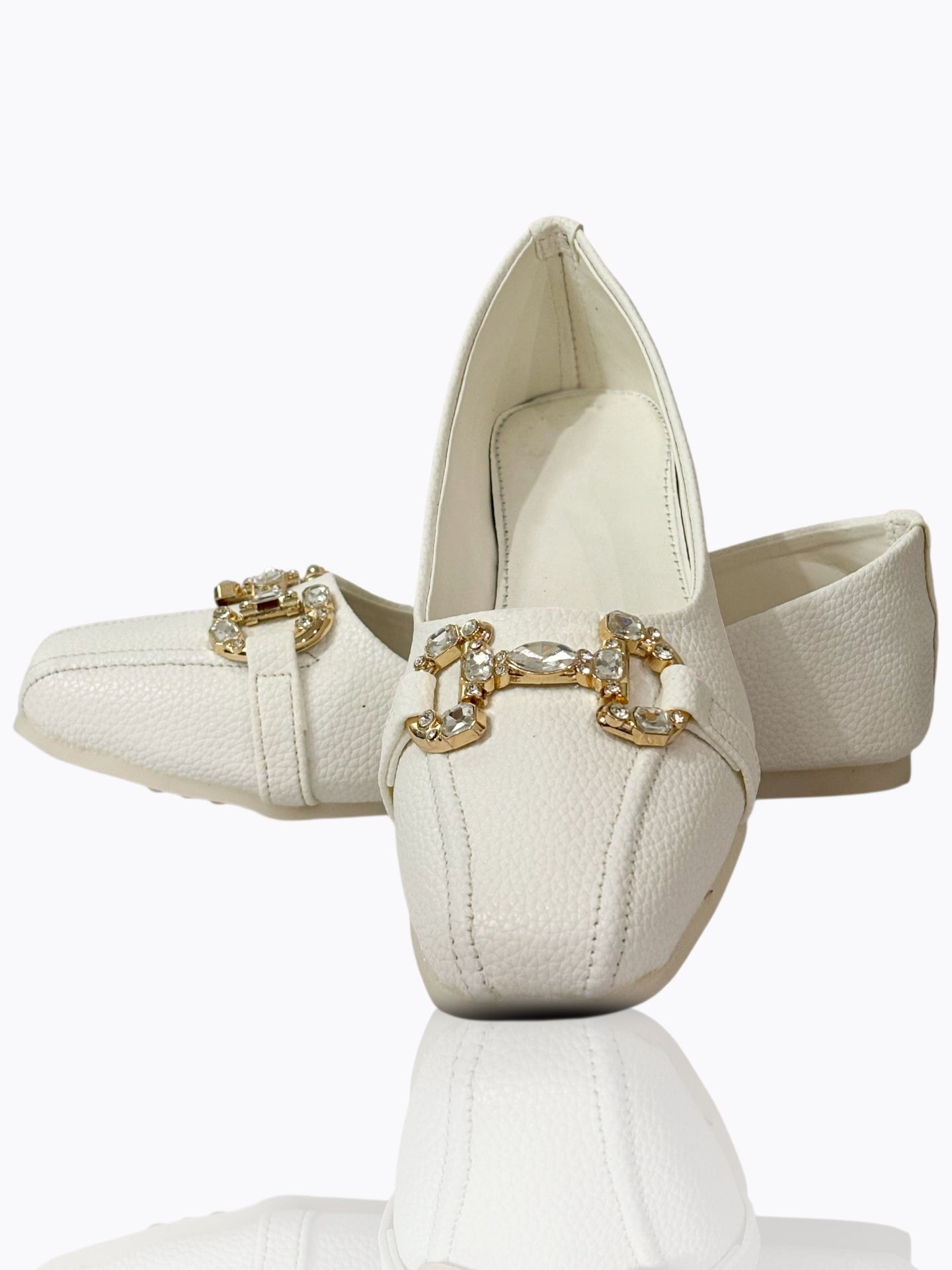 Elegant White Embellished Ballet Flats