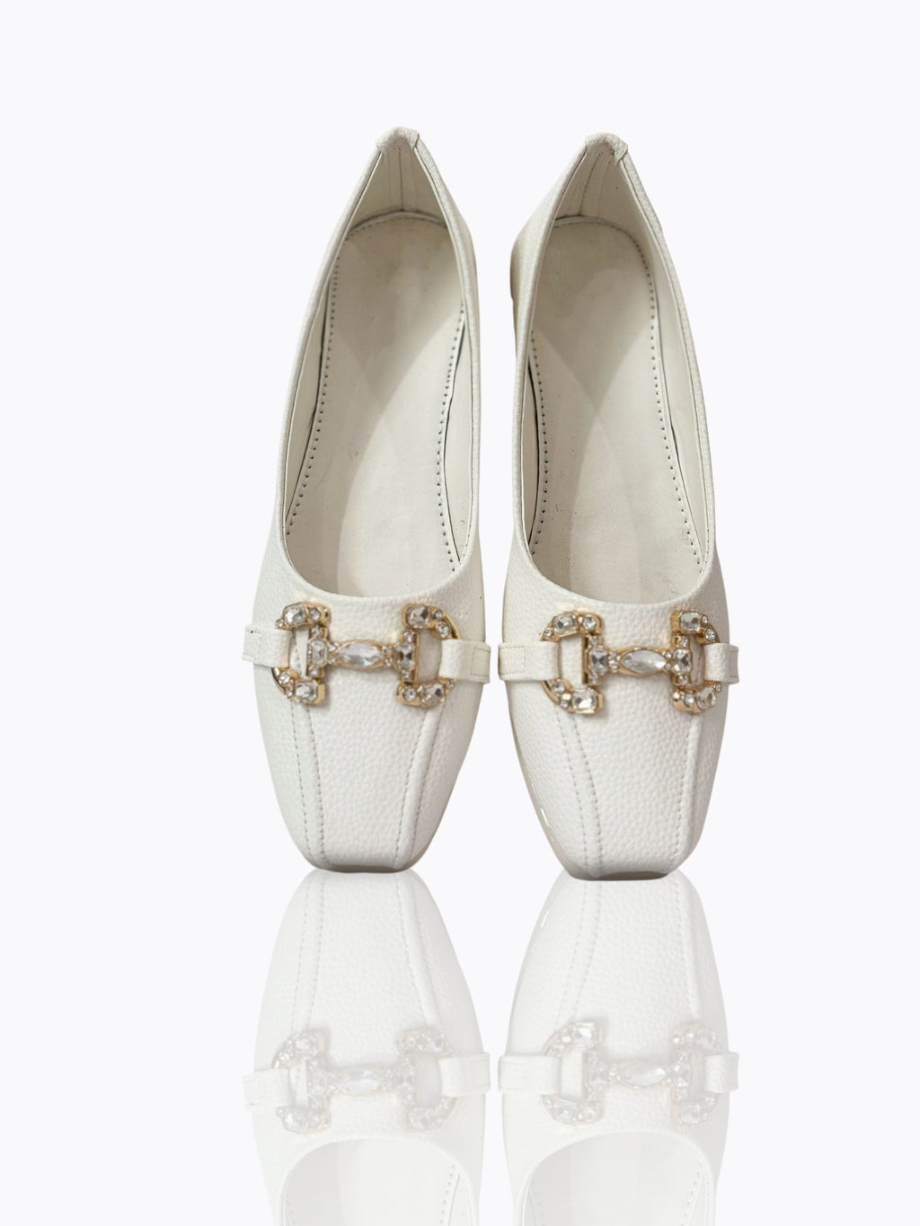 Elegant White Embellished Ballet Flats