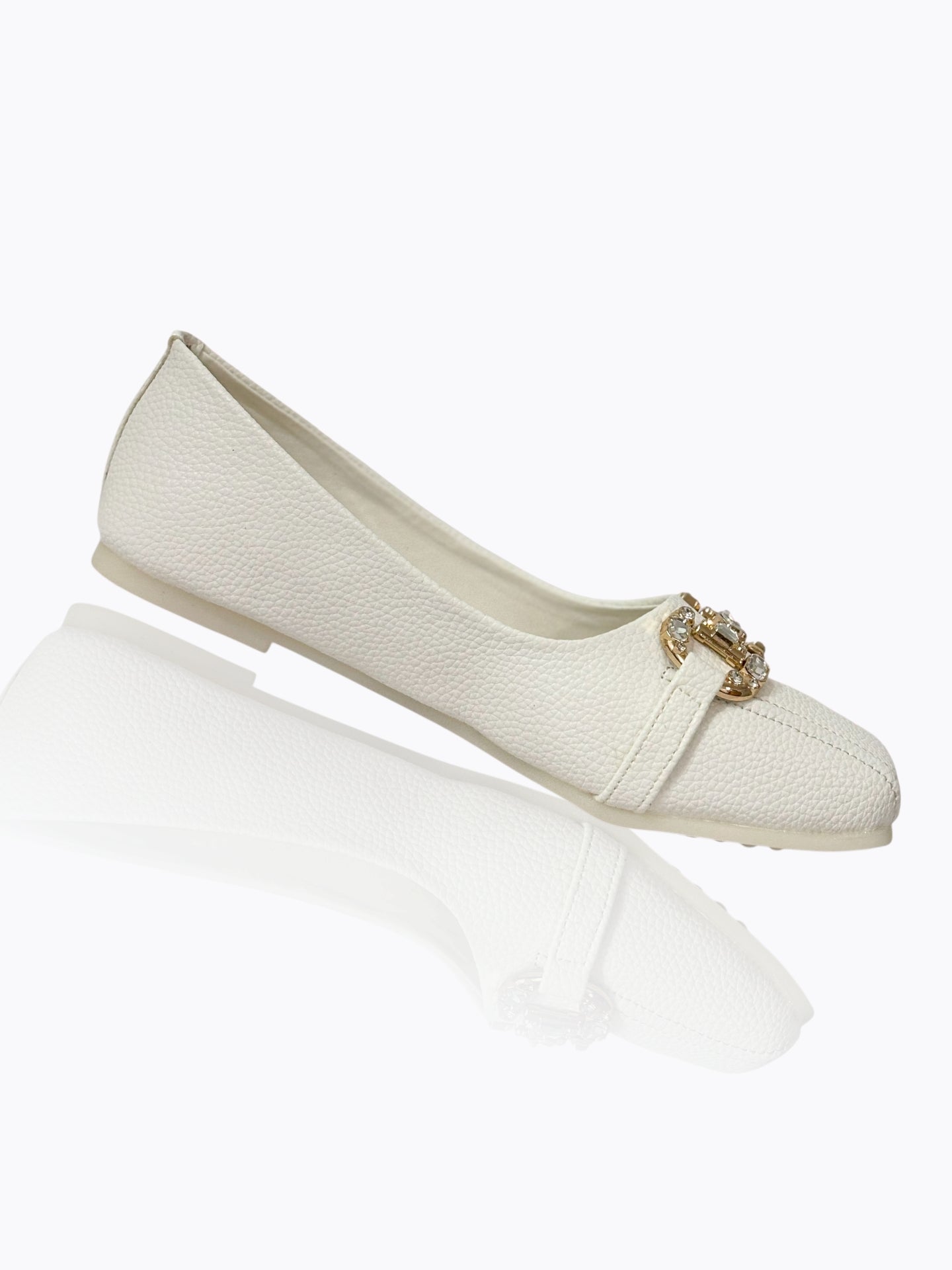 Elegant White Embellished Ballet Flats