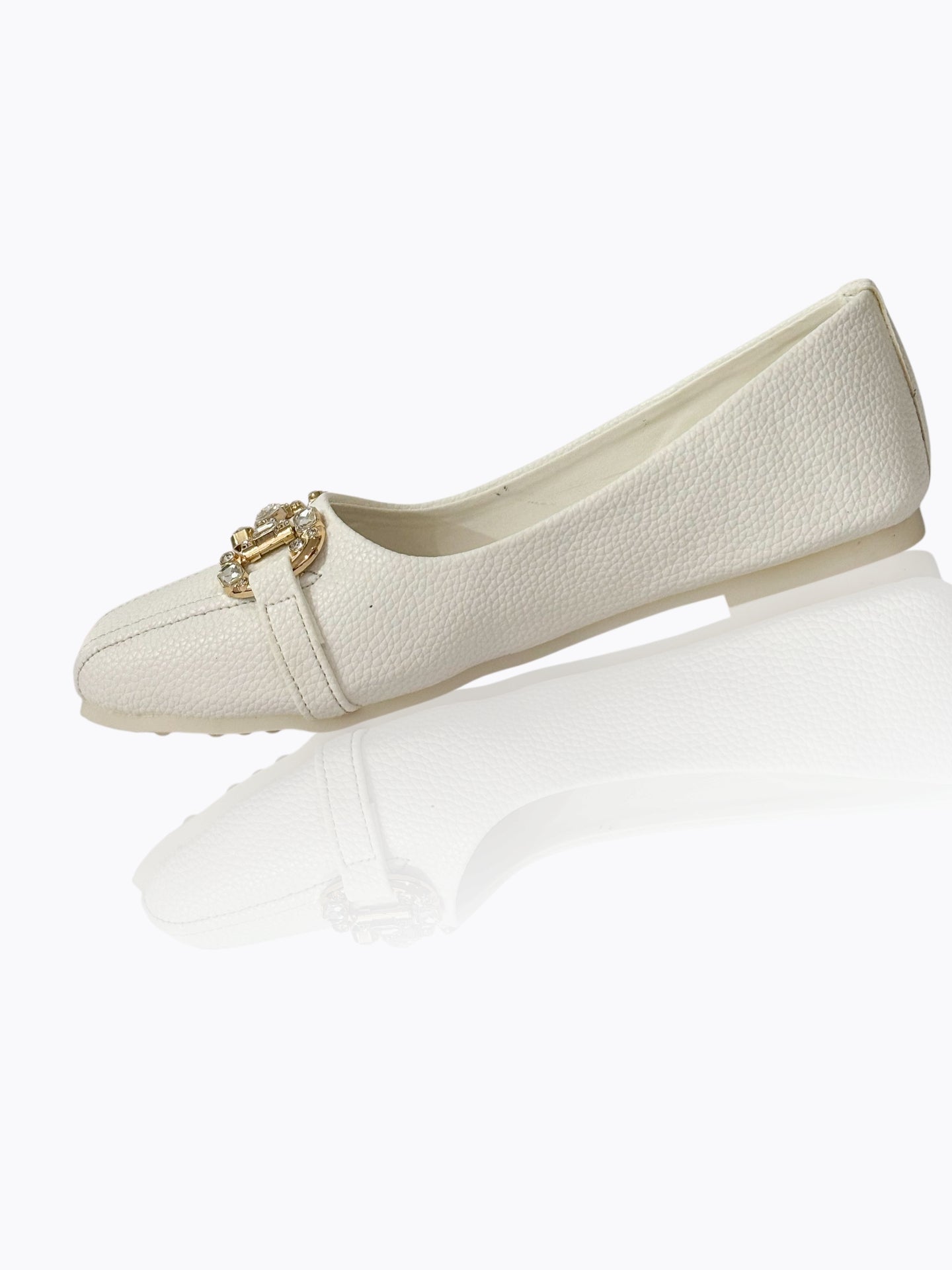 Elegant White Embellished Ballet Flats