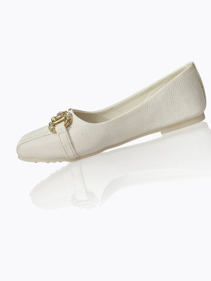 Elegant White Embellished Ballet Flats